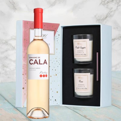 Domaine de Cala Prestige Rose Wine 70cl With Love Body & Earth 2 Scented Candle Gift Box